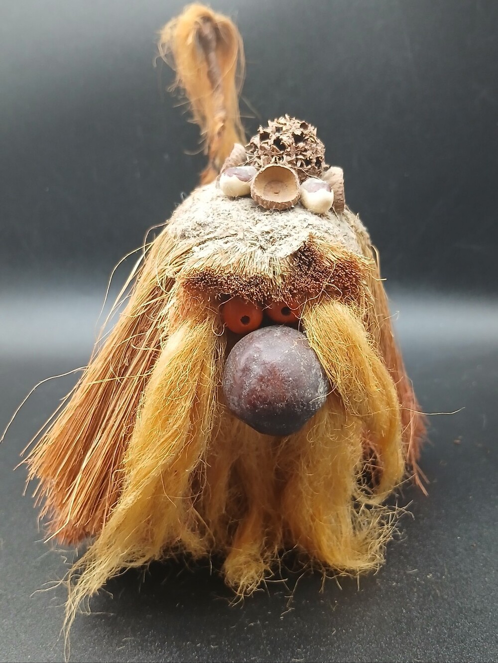 Vintage Hand Made Ken Arensbak Troll Figurine Bark Seed Wood Fiber Folk Art